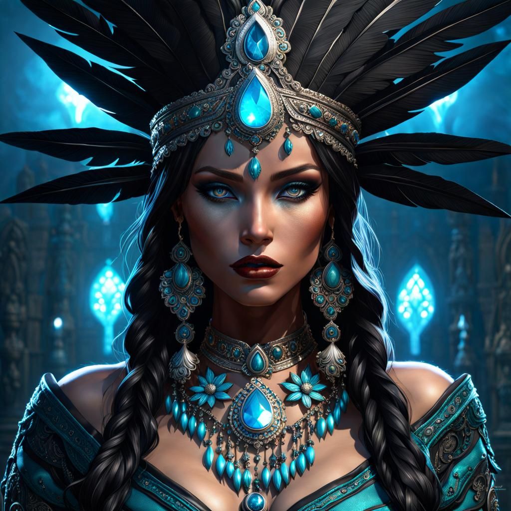 Gothic Indigenous Goddess in Hyperdetailed Digital Art