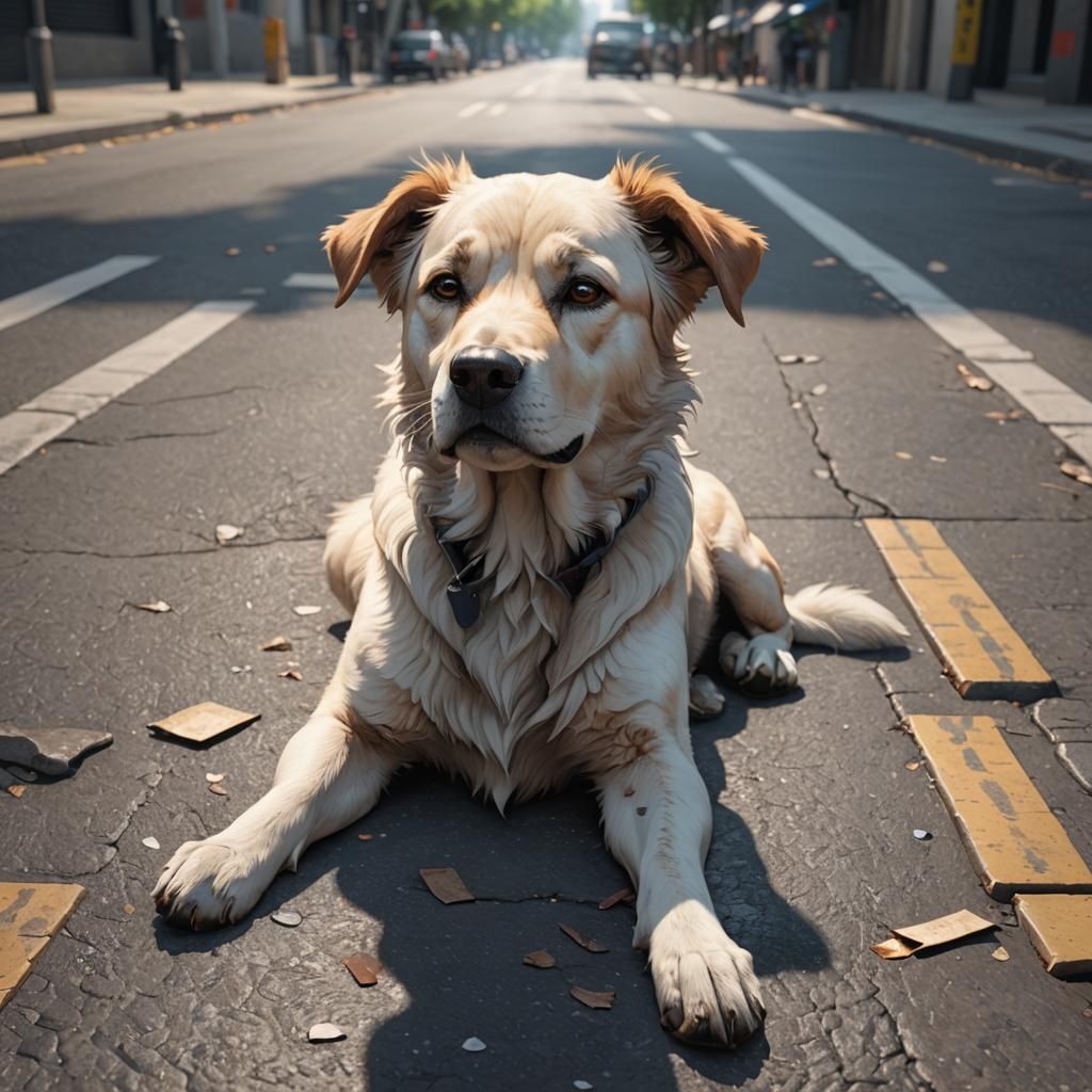 Depressed Dog in Anime Style 3D Art