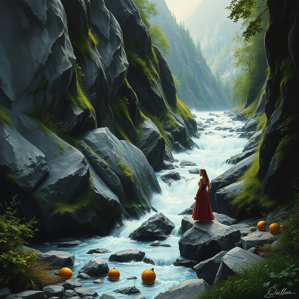 Surreal Mountain Stream in a Dreamlike Landscape