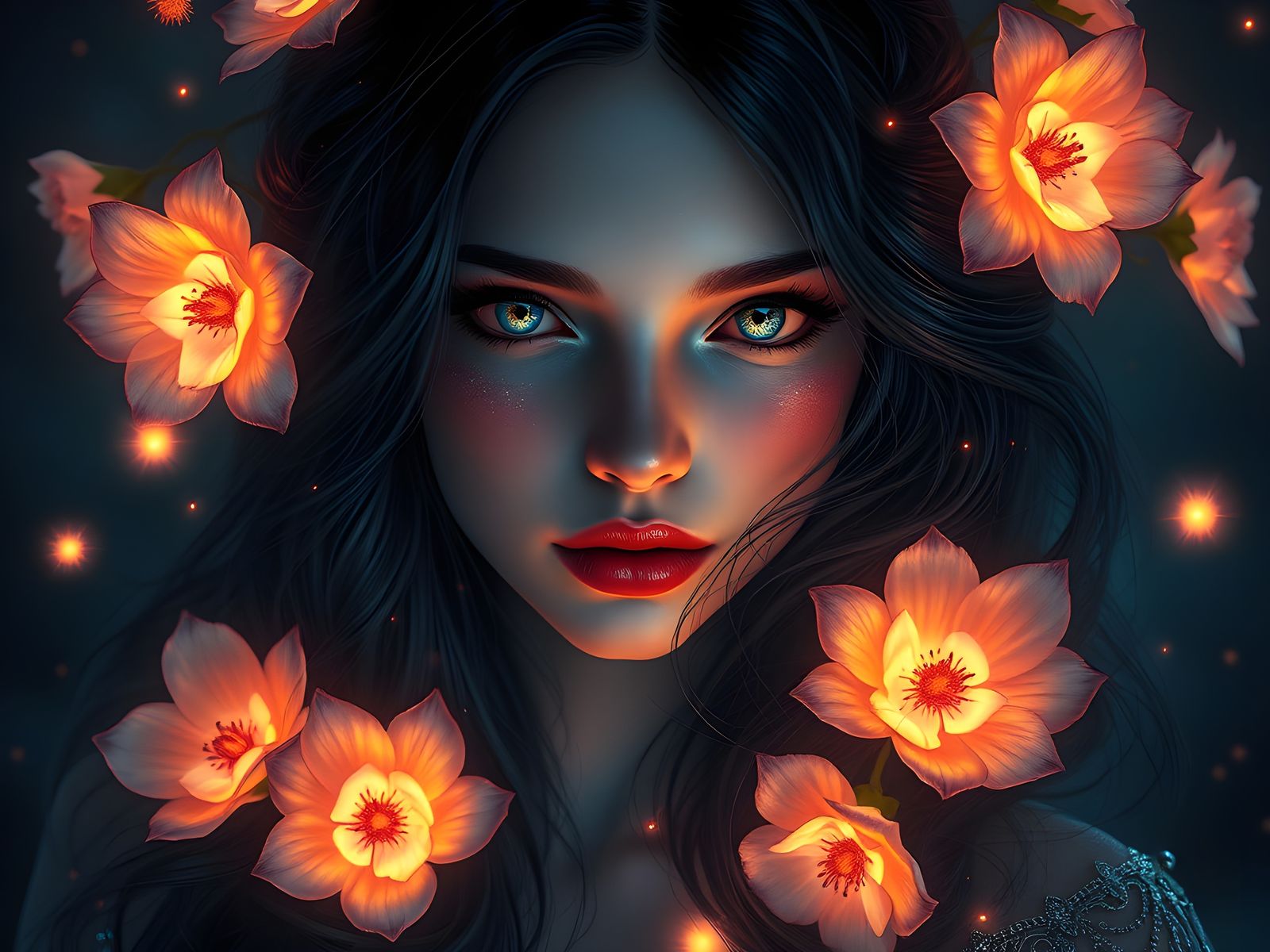 Glowing Girl in the Dark: a Digital Art Masterpiece