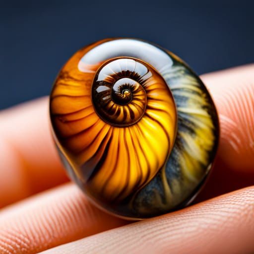 Snail Fossilized in Amber Stone