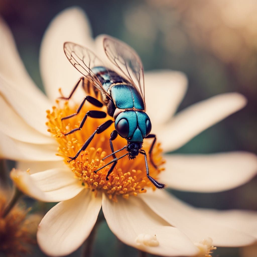 Vibrant Insect Portrait in Warm Film Grain