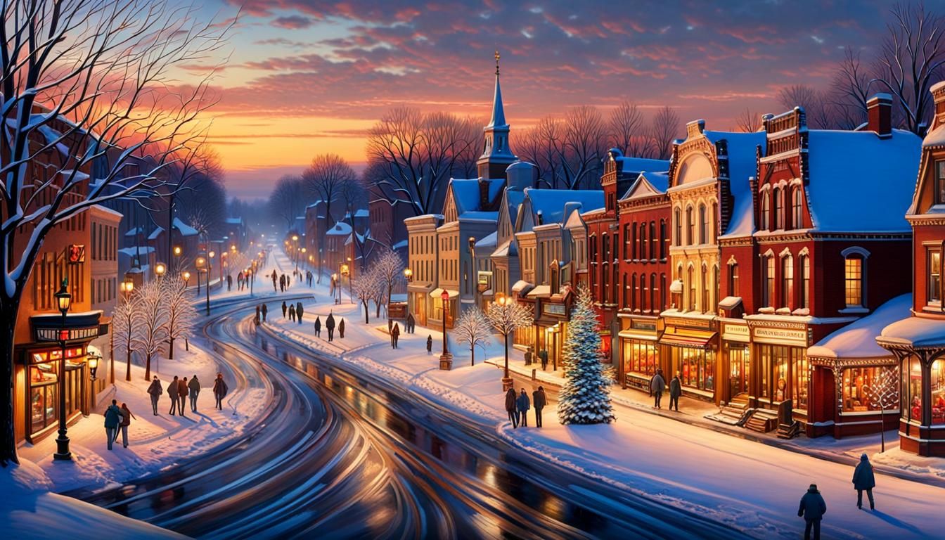 Winter in Wisconsin Town with Art Nouveau Architecture