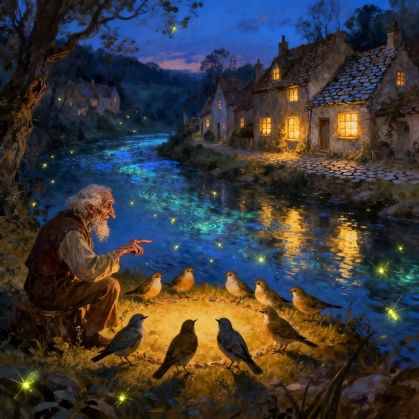 Enchanted Village by Shimmering River, Digital Painting