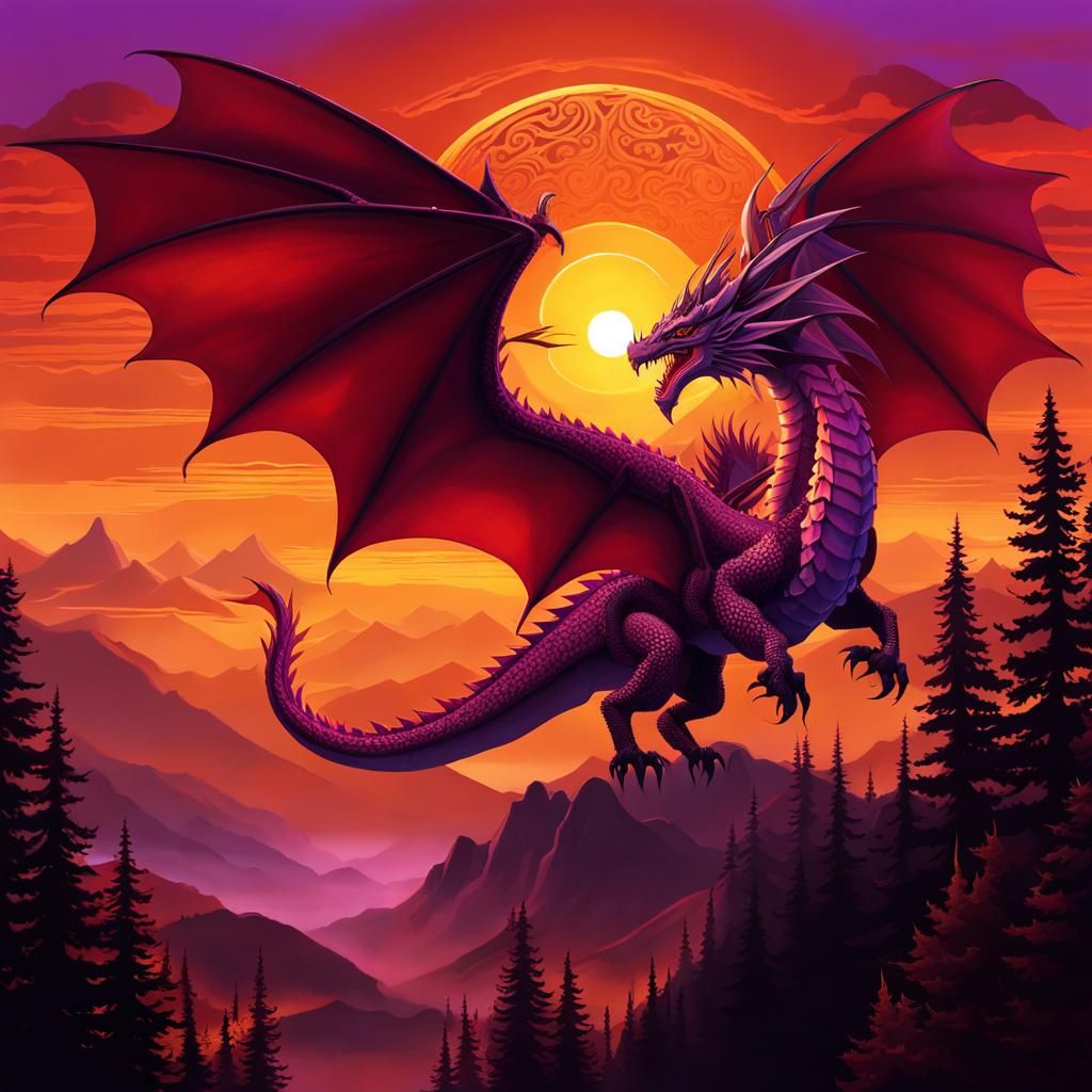 Dragon Soaring in Twilight Sky: Dark Fantasy Art
