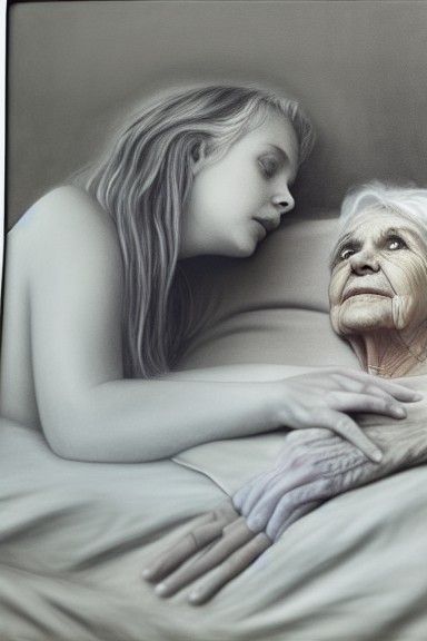 Elderly Woman with Ghost in Oil Painting Style