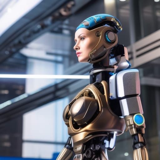 Cyberpunk Robot Holding Sign in Neon Cityscape