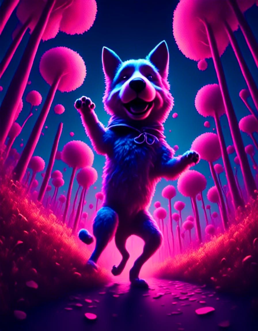 A <lora:Steamy Boat Willard:1.0> dog dancing in the <lora:Gr...