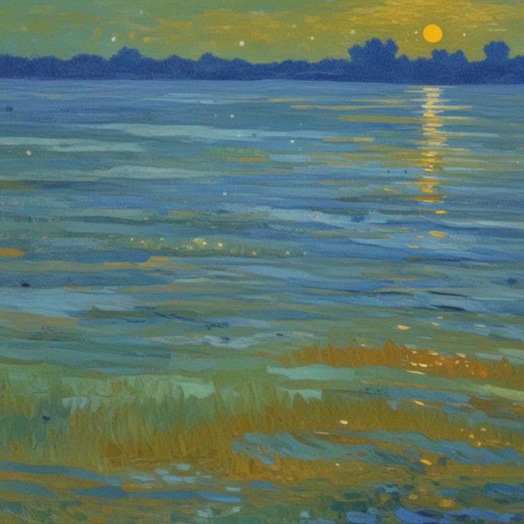 Impressionist Pond at Twilight with Thick Brushstrokes