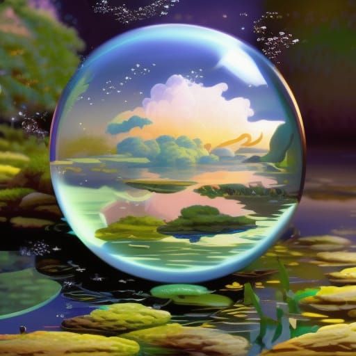 Waterlily in Crystal Ball: Photorealistic Anime Art