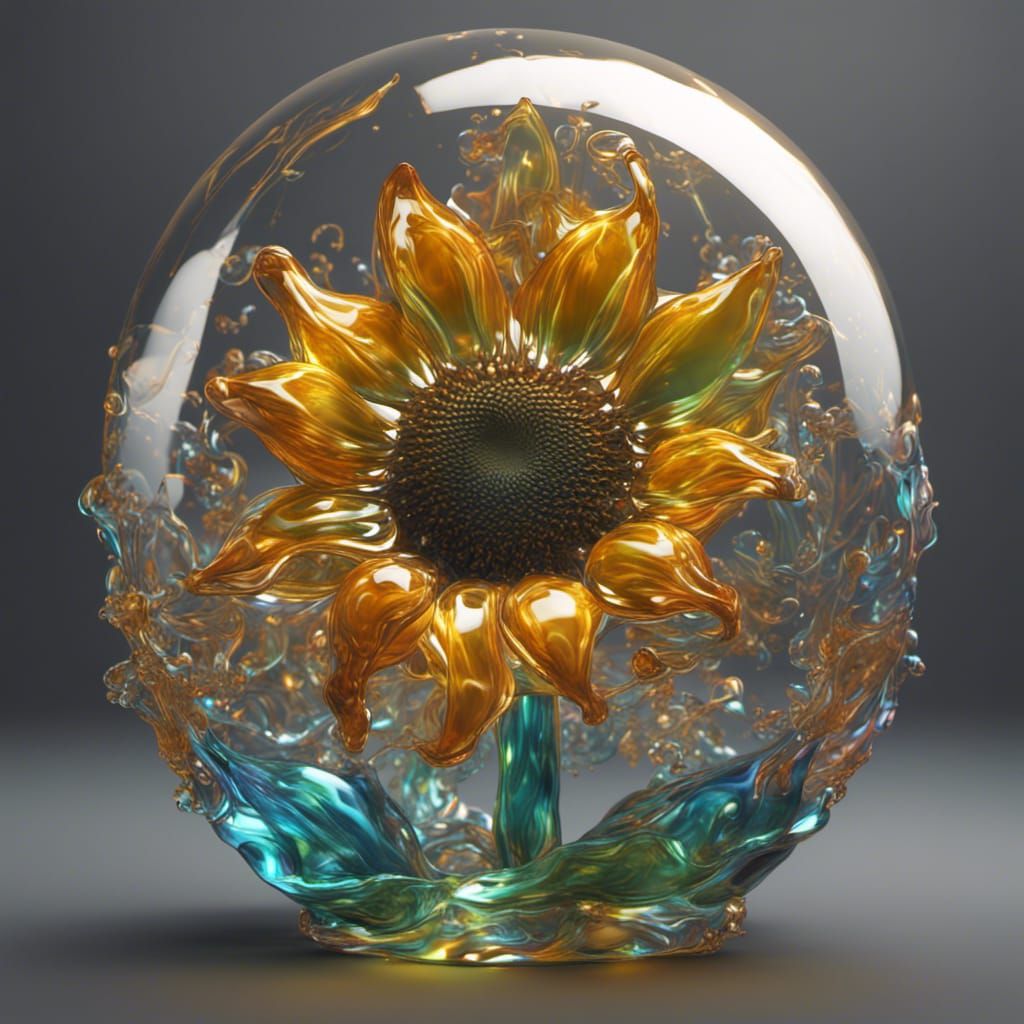 Iridescent Blown Glass Sunflower in Magic Realism