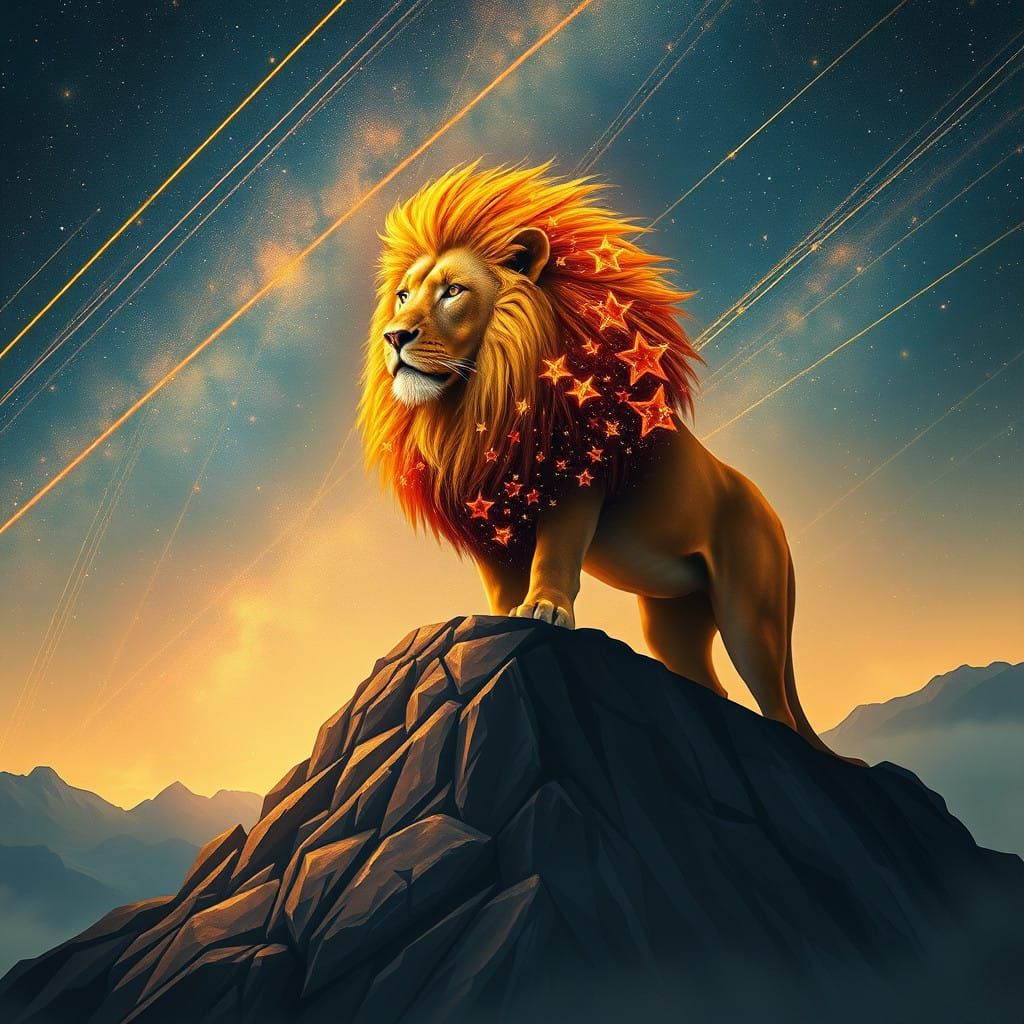 Regal Lion Under Celestial Canvas