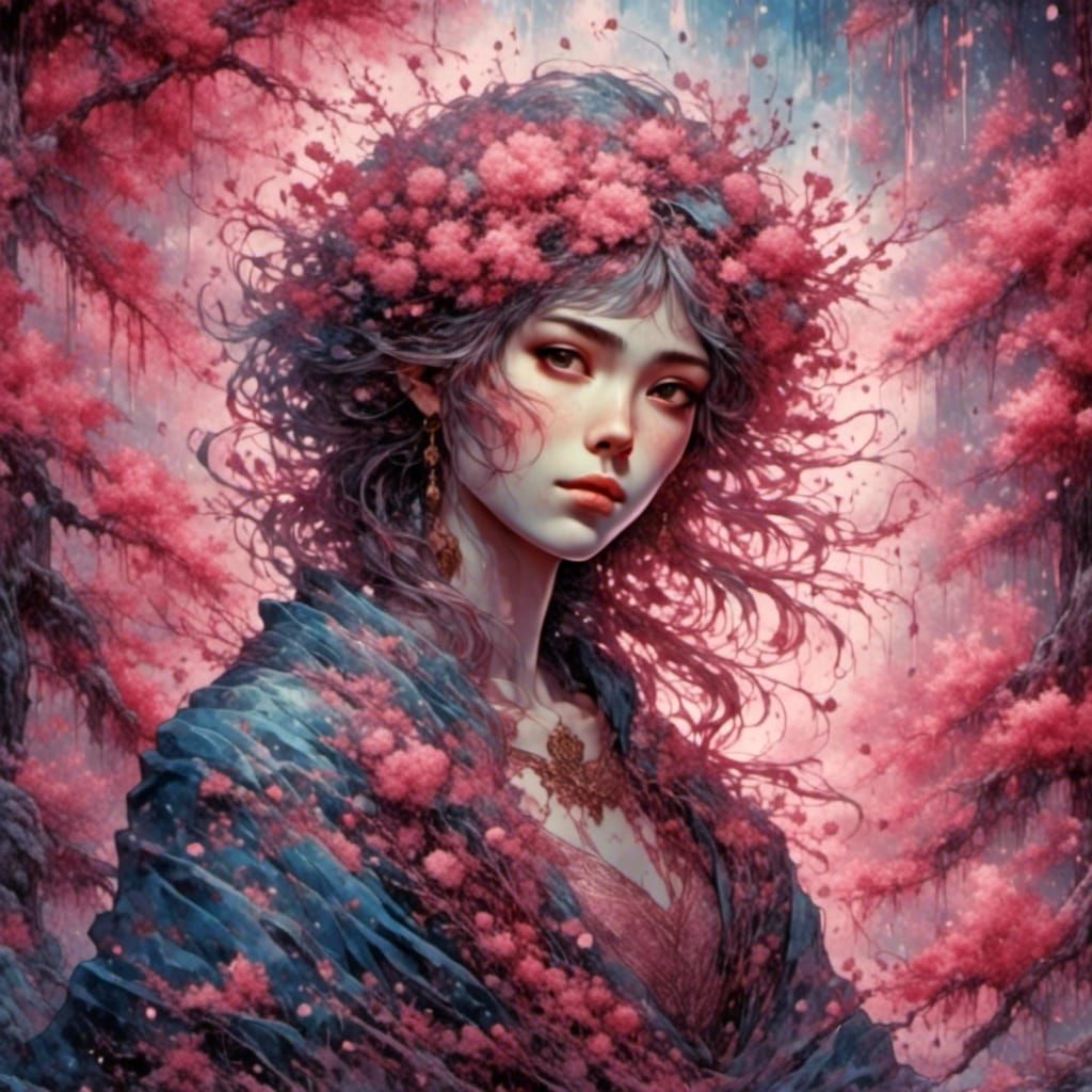 Crystallized Cherry Explosion in Watercolor Style