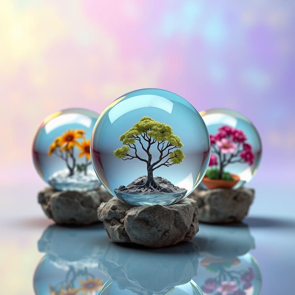 Hyperrealistic Glass Orbs: Four Seasons in Digital Art