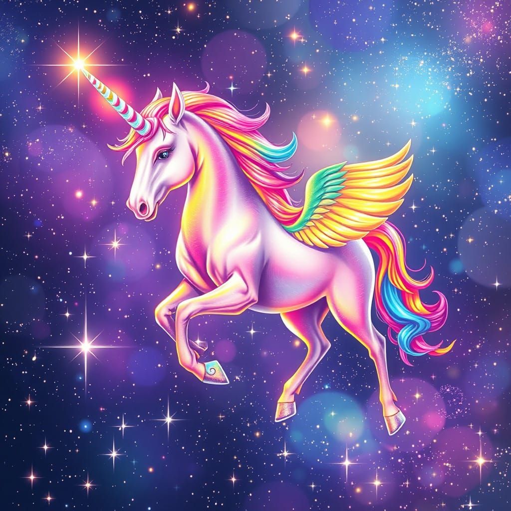 Celestial Unicorn Radiates Vibrant Cosmic Lights