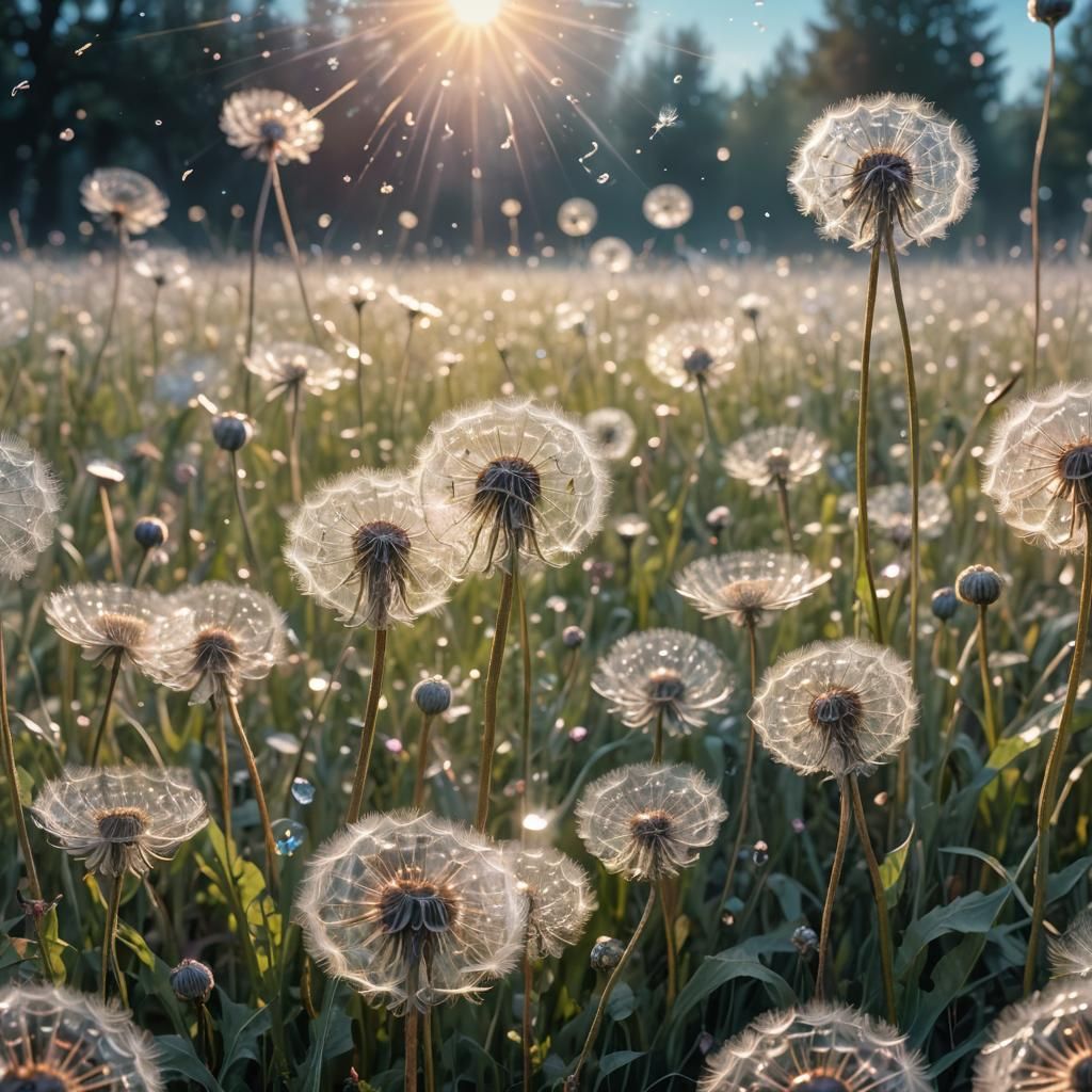Glowing Crystal Dandelions in Dreamy Landscape