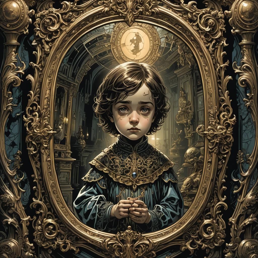Ghostly Victorian Child Reflected in Ancient Mirror