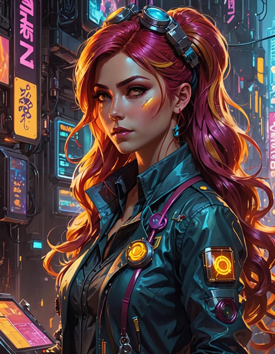 Sunset Shimmer as Cyberpunk Doctor in Detailed Portrait