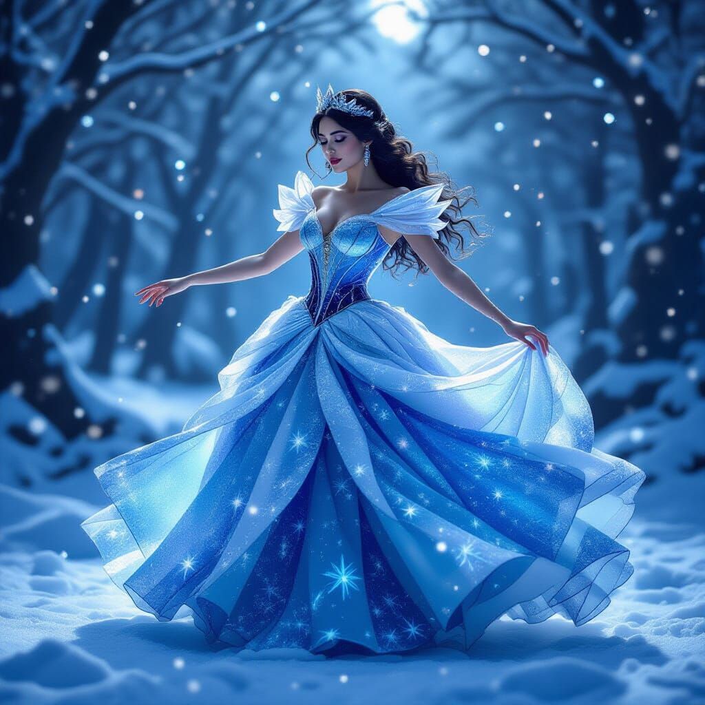 Ethereal Dancer in Glass Petal Gown Under Moonlight