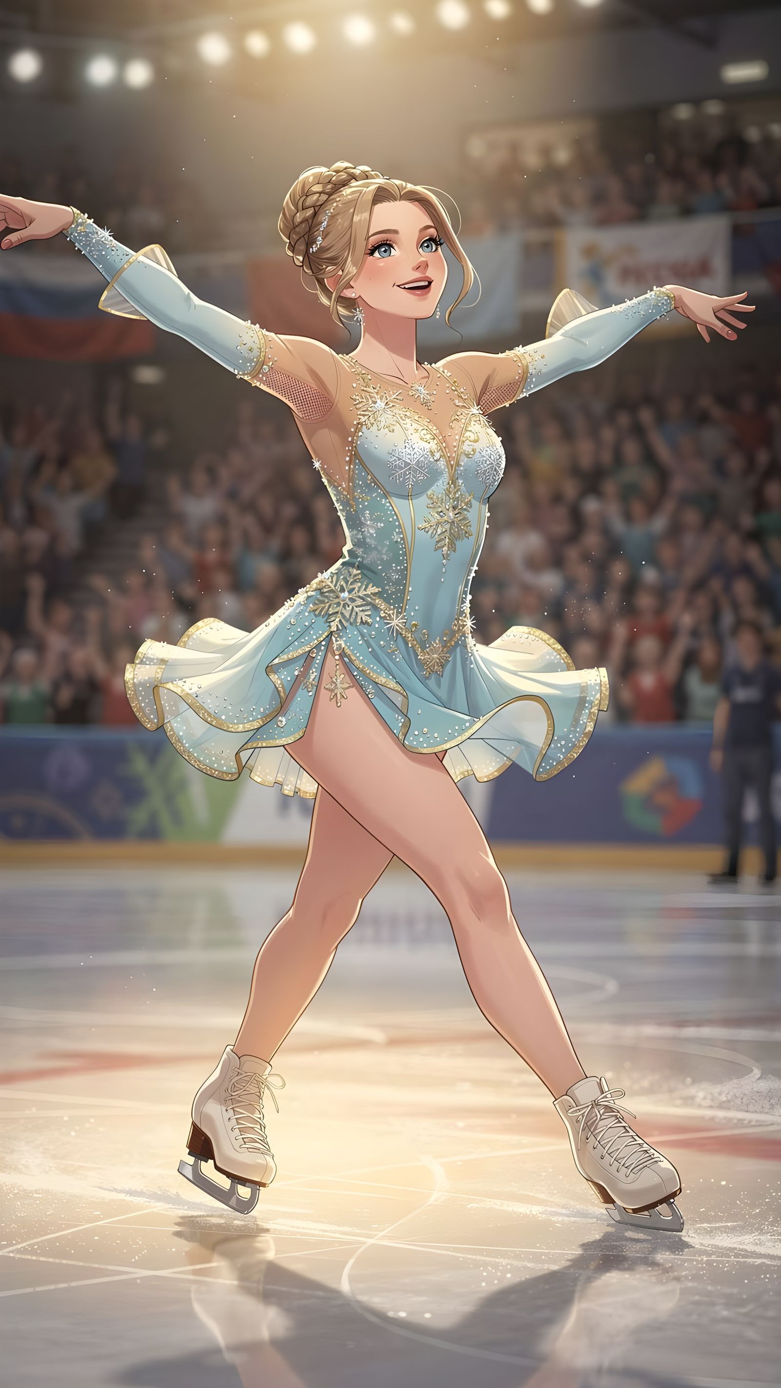 Beautiful Ice Skater Performs Gracefully in Intricate Costum...