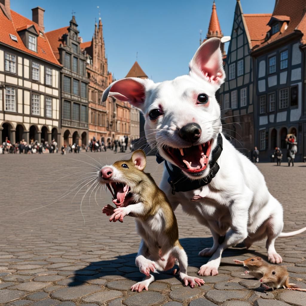 Jack Russell Terrier and Rat in Bosch Style