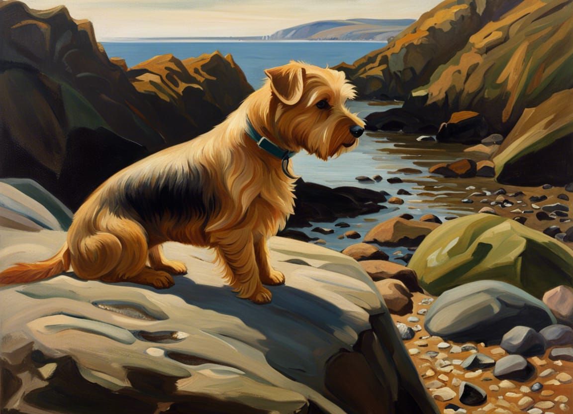 Norfolk Terrier Fossil Hunt: Oil Painting after Hopper