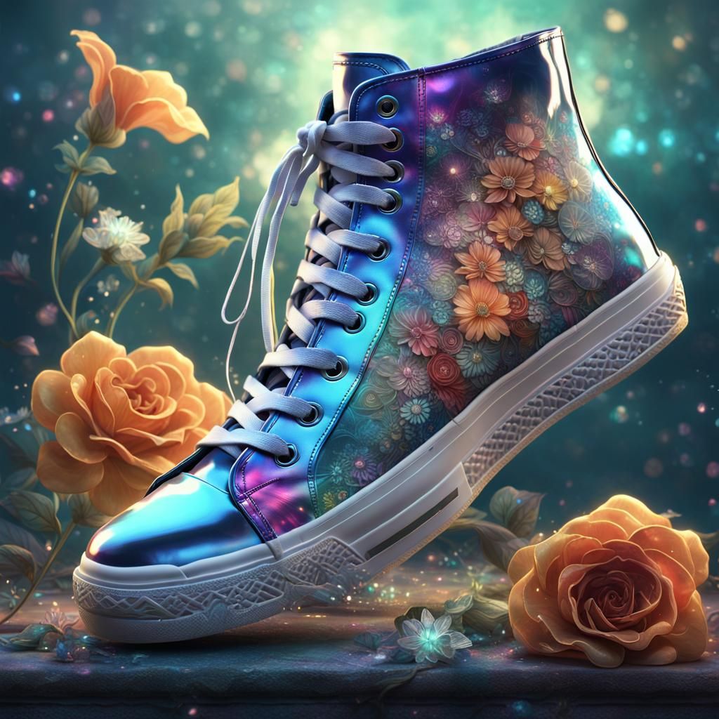Mystical Floral High Heel Shoe, Detailed Digital Art