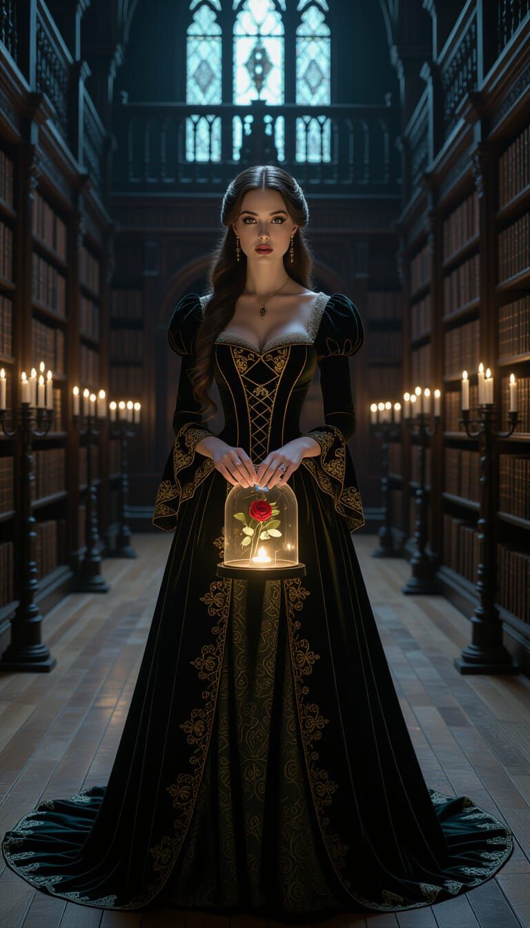Gothic Belle in Grand Library Cinematic Photo