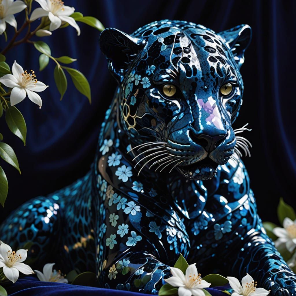 Obsidian Jaguar Statue Digital Art