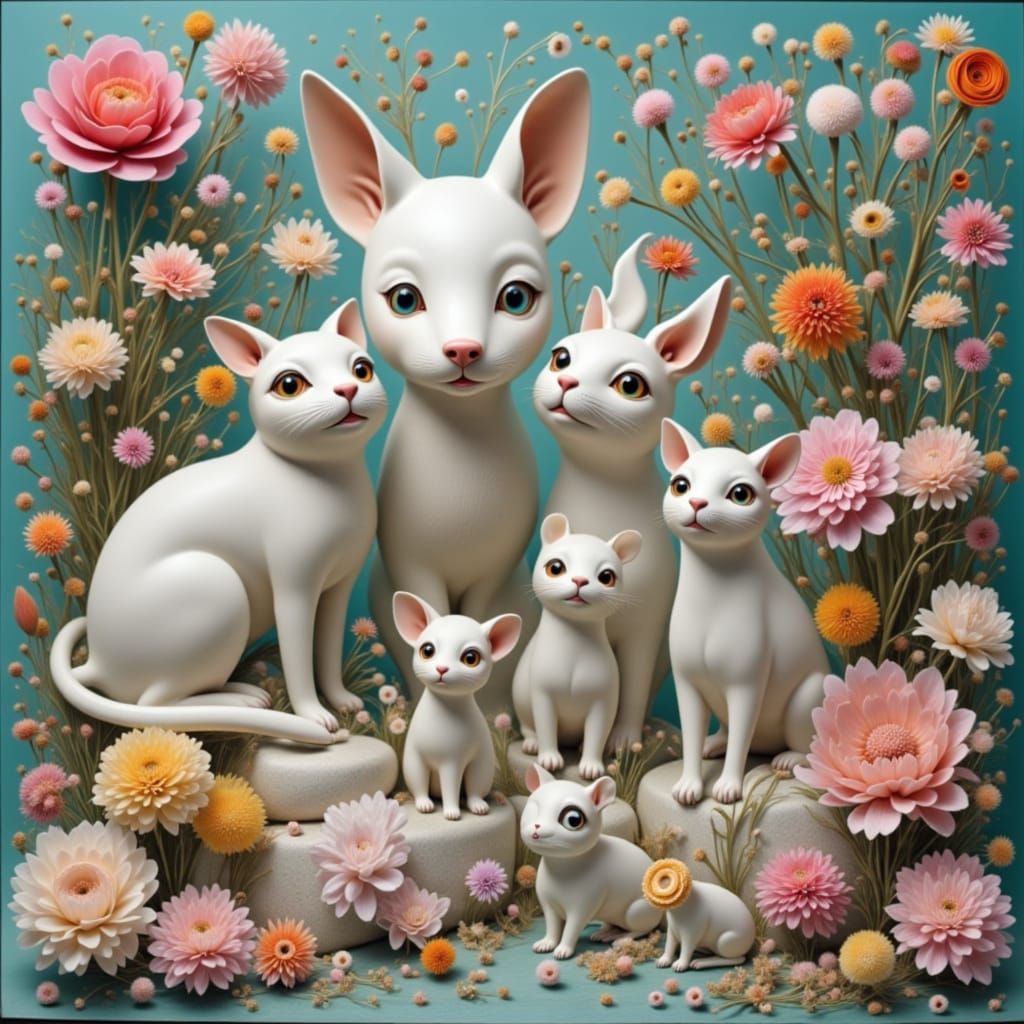 Porcelain Animals in a Surreal Pastel Garden