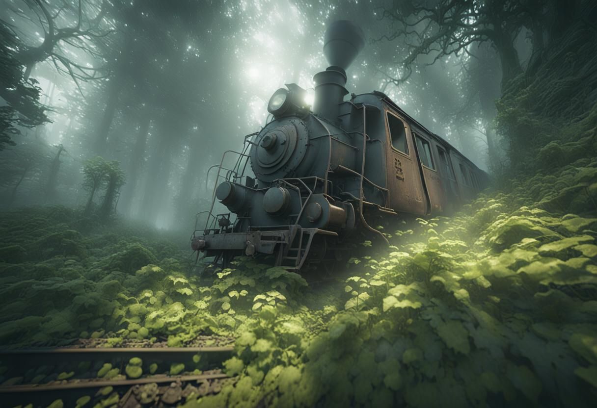 Abandoned Train in Misty Forest: 3D Cinematic Render