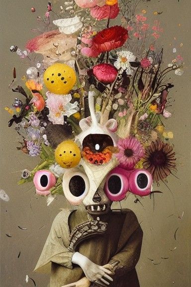 Anthropomorphic Flower Bouquet: Mixed Media Masterpiece