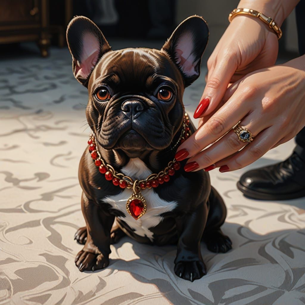 French Bulldog Held in Disney Cartoon Style