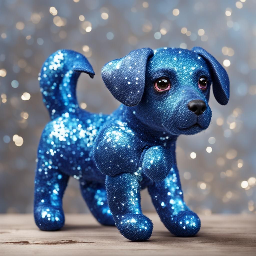 Cute Blue Dog Covered in Sparkles