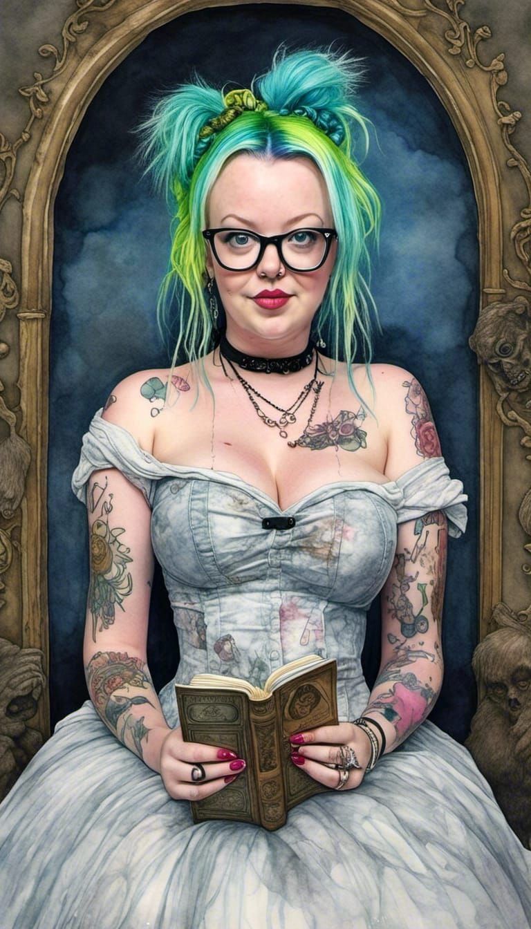 Gothic Victorian Frankenstein Bride Watercolor Portrait