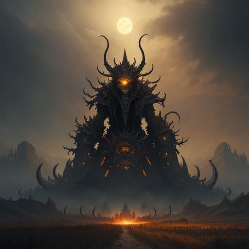 Colossal Cornfield Demon in Dark Fantasy Style