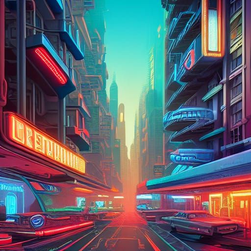 Retrofuturistic New York Cityscape in Digital Art Style