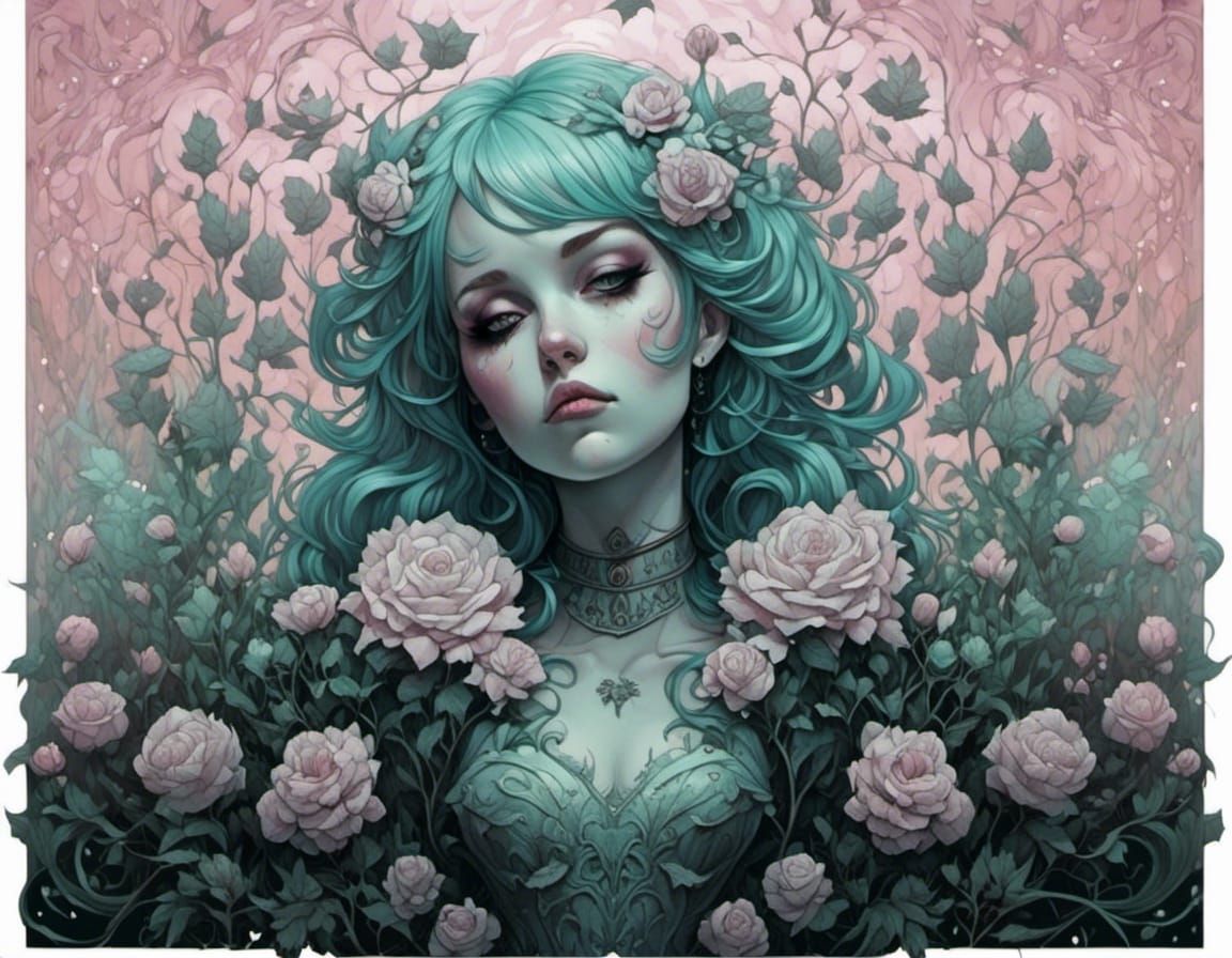 Psychedelic Space Angel in Floral Landscape