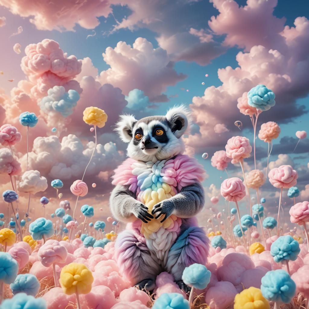 Marshmallow Alien and Lemur in Pastel Dreamworld