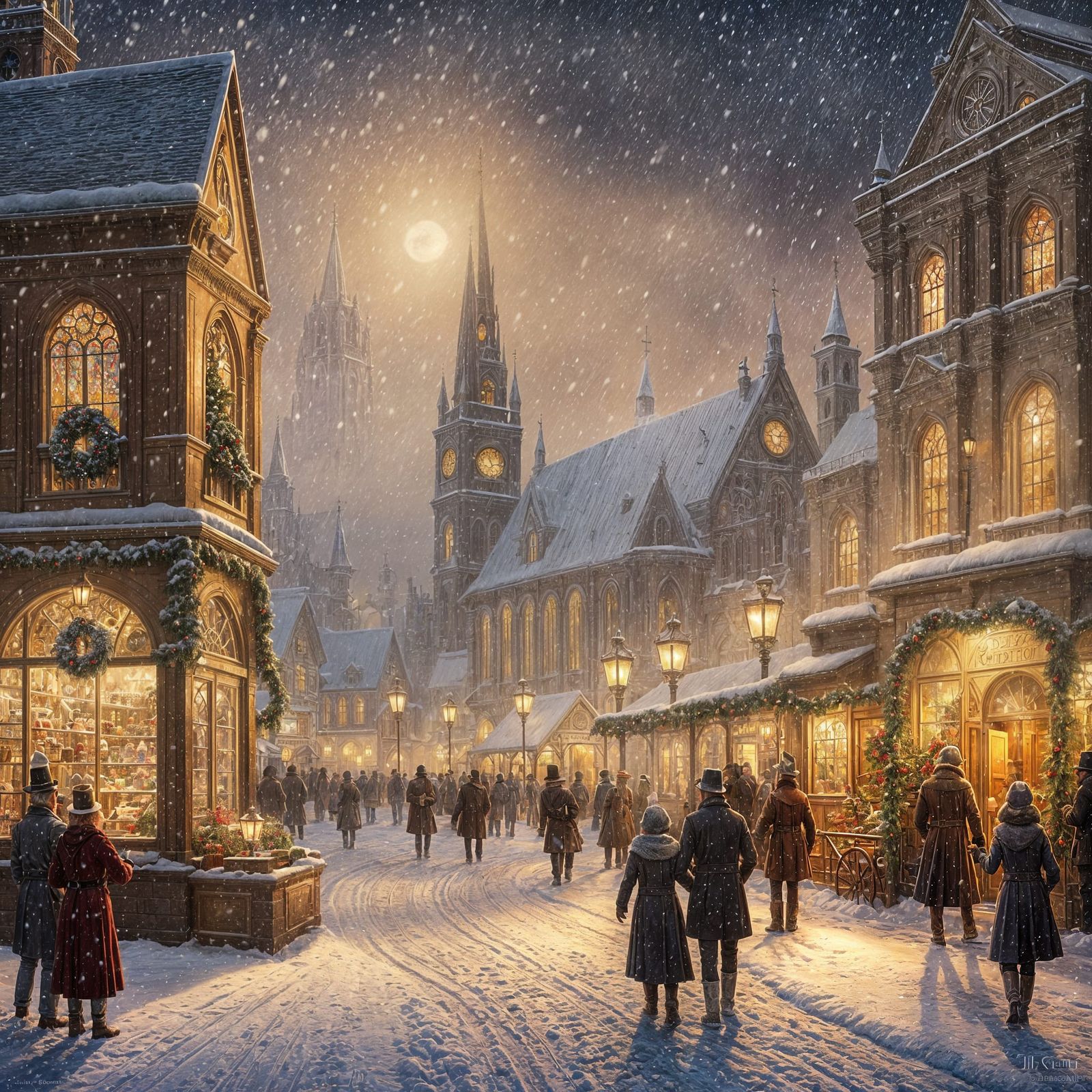 Victorian Christmas Cathedral in Thomas Kinkade Style