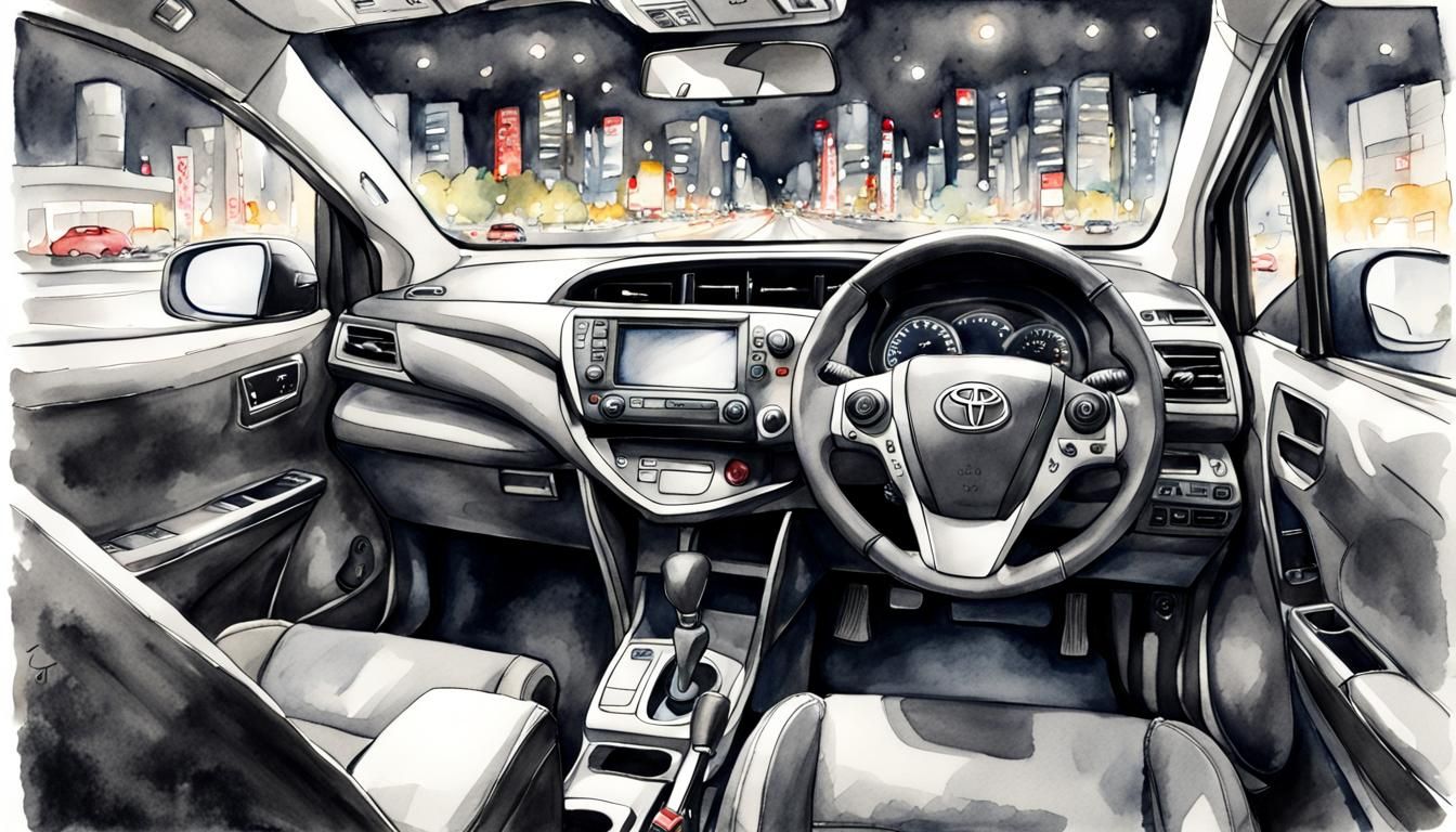 Black Toyota Prius Front Seat View Of Tokyo Japan