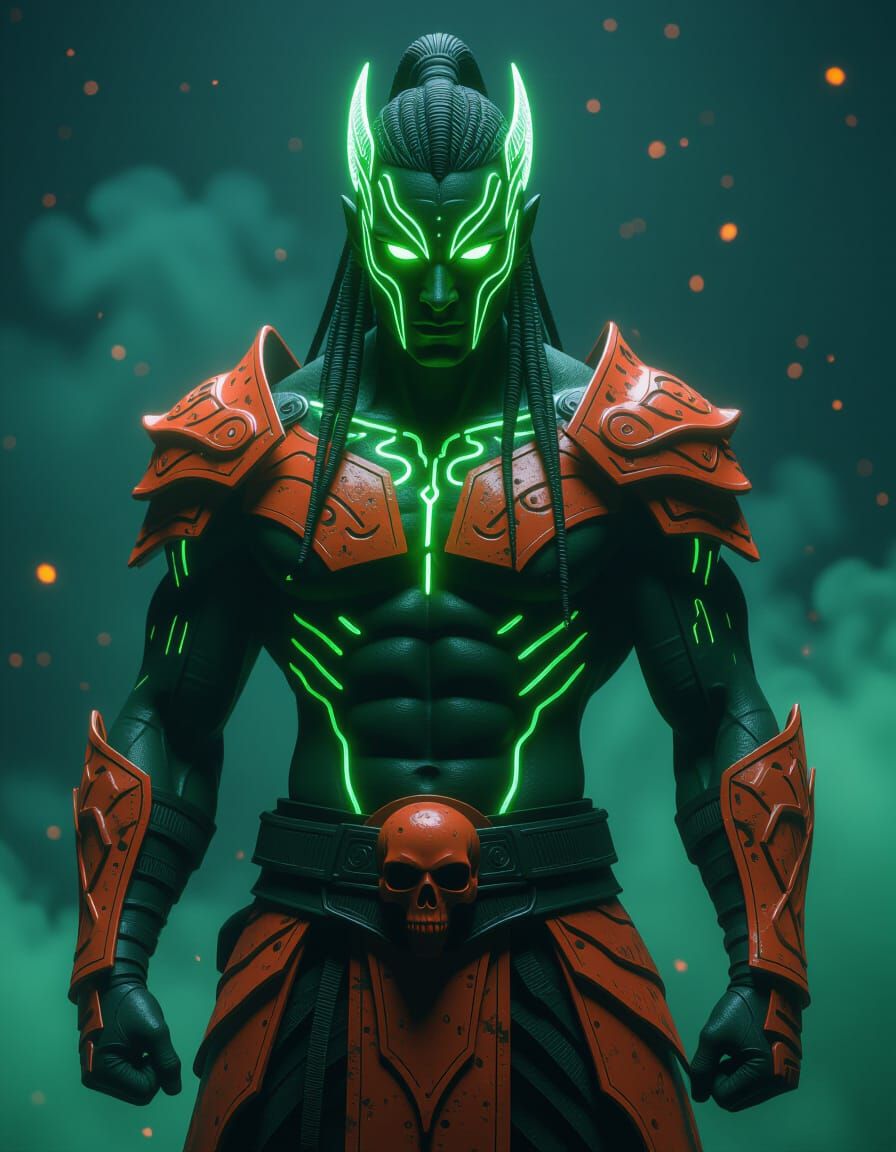 Alien Warrior in Molten Armor: Surreal Digital Art