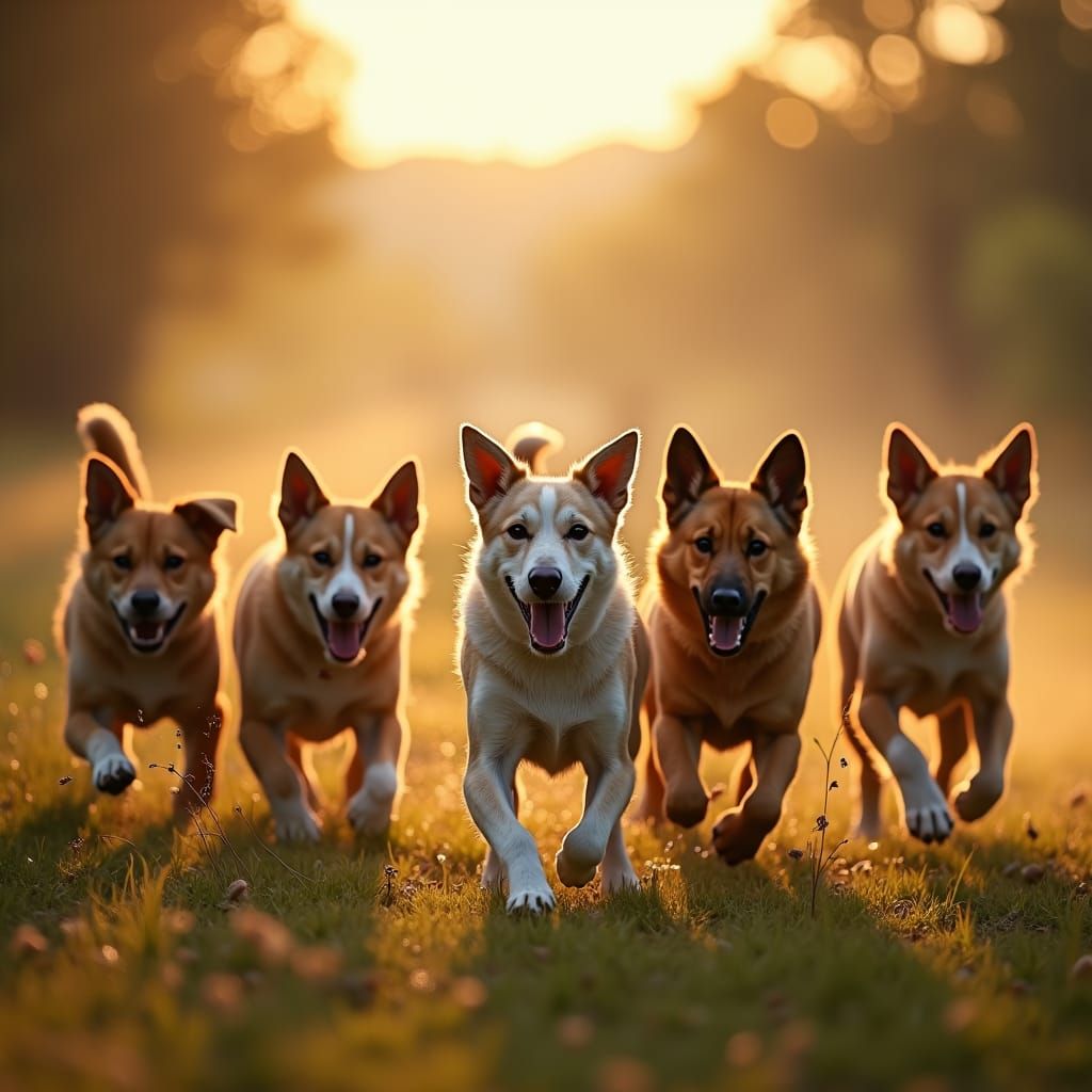 Dogs Playfully Interact in Golden Light, Cinematic Aesthetic