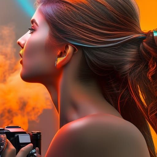 Hyperrealistic Man Photographing Girl with Sony Camera