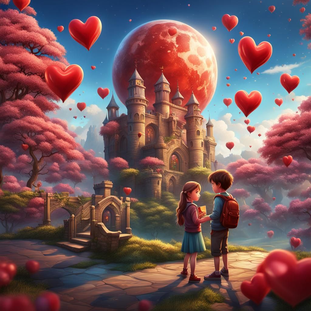 Boy Gives Heart Card: Detailed Fantasy Art