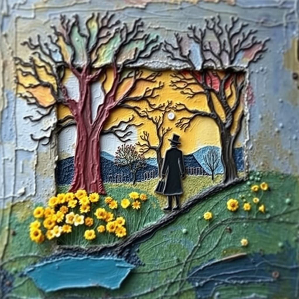 Victorian Relief Scene in Vibrant Impasto Colors