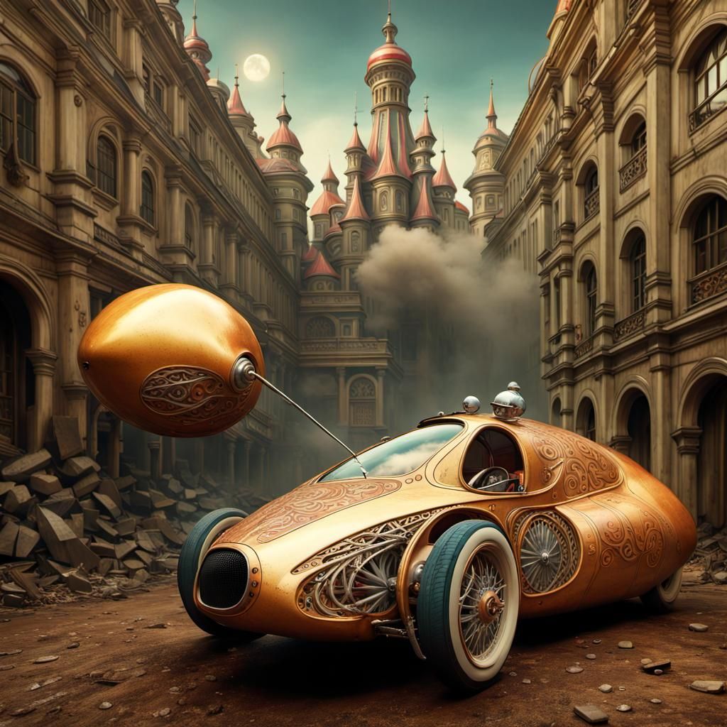 Magical Racing Cars at Sunrise, a Surreal Artwork