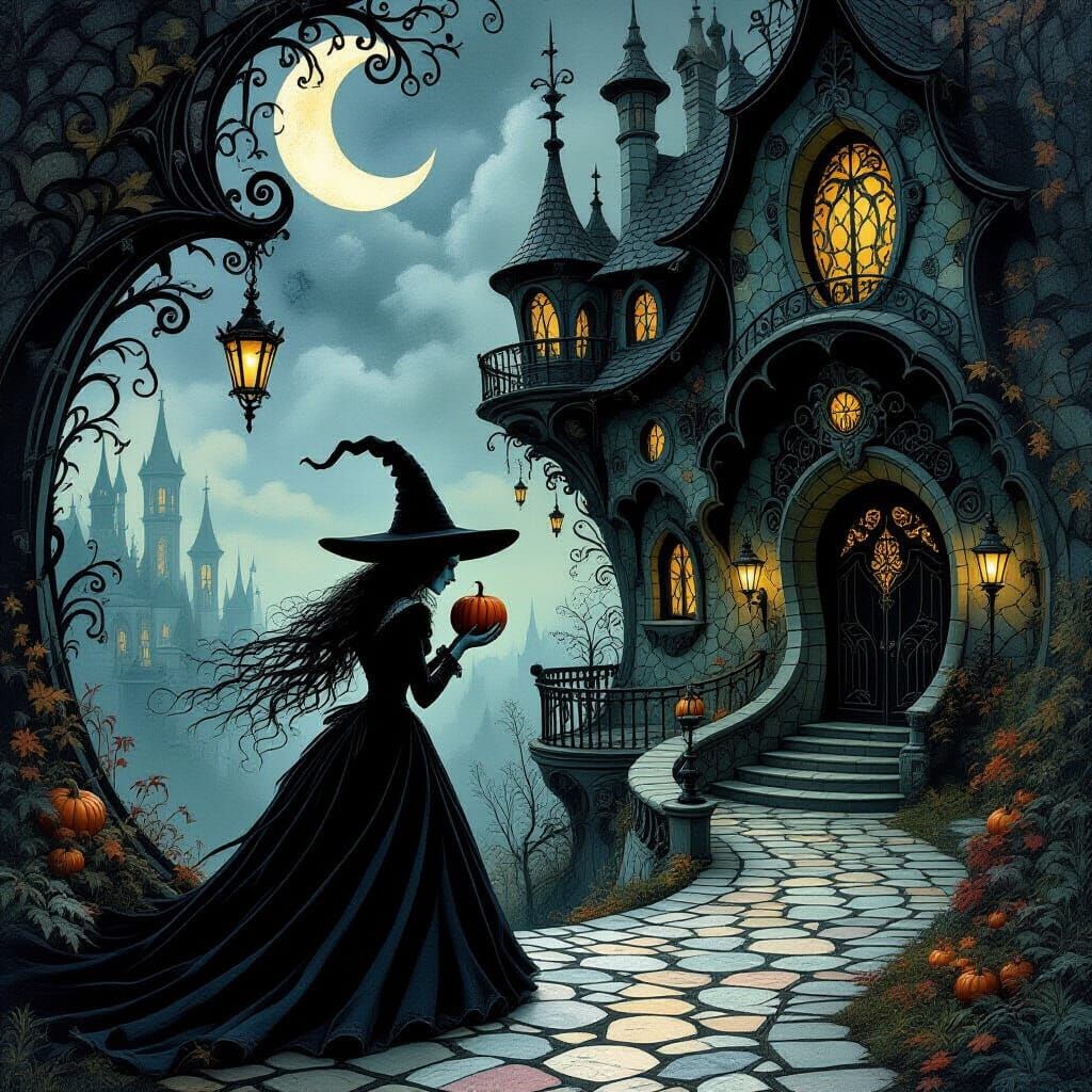 Dark Fantasy Witch Devours Hansel in Gothic Style