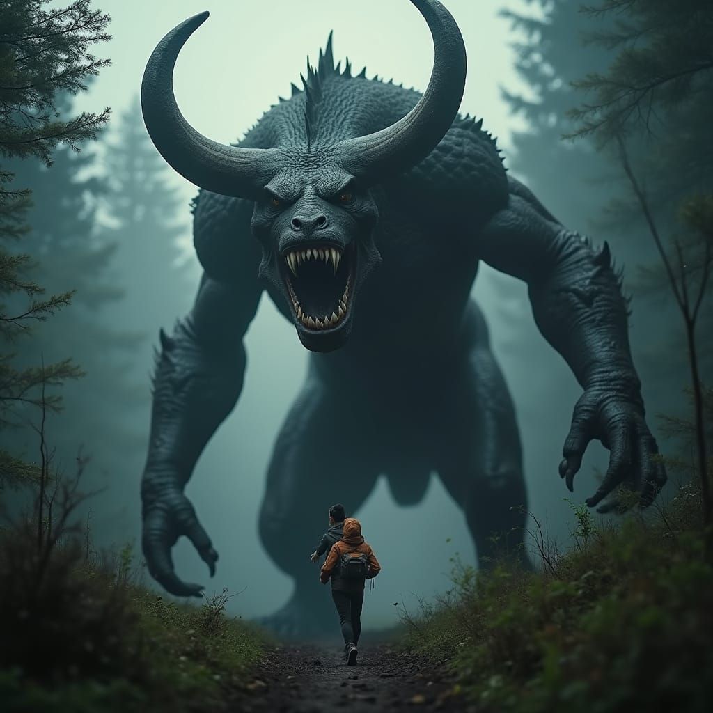 Mysterious Beast Charges Through Misty Forest