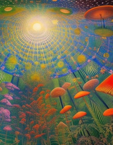 Surreal Stargazing Platform in Floral Mycelium Network